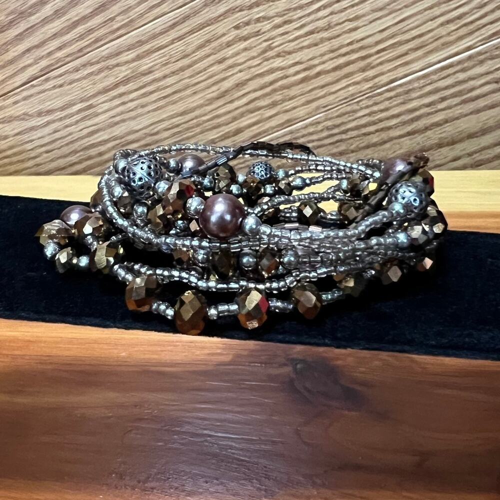 Beaded‎ Layered Accent Bracelets 8 Pieces Earth Tone Bronze Beads